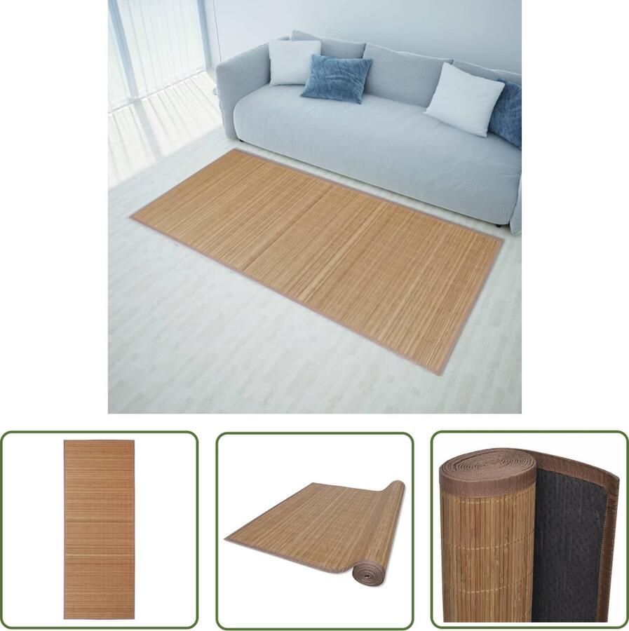 The Living Store Bamboe Mat Moderne Tapijt 150 x 200 cm PVC Anti-slip Bruin Bamboe Tapijt Vloerkleden Huiskleed Living Room Decor Natuurlijke Materialen
