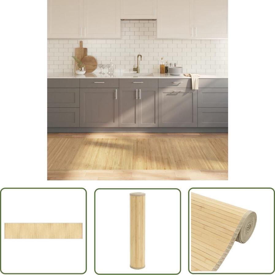 The Living Store Vloerkleed rechthoekig 100x1000 cm bamboe lichtnaturel Bamboetapijt Vloerkleden Natuurlijk Tapijt Beige Tapijt Lange Tapijt