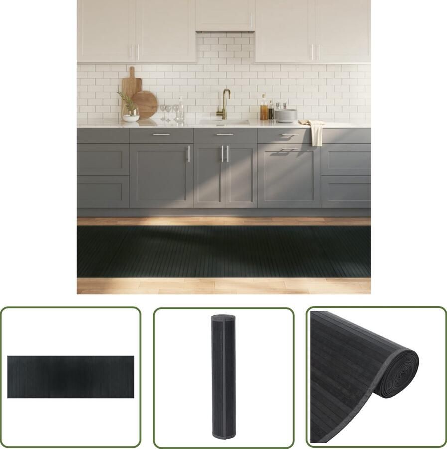 The Living Store Bamboe Tapijt 100 x 300 cm Grijs Duurzaam Anti-slip Bamboetapijt Vloerkleden Kamerdecoratie Modern Tapijt Grijstapijt
