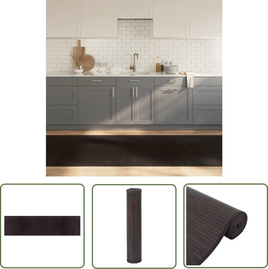 The Living Store Bamboe Tapijt 100 x 400 cm Donkerbruin Duurzaam en Waterbestendig Bamboetapijt Vloerkleden Donkere Kleur Modern Design Duurzaam Tapijt