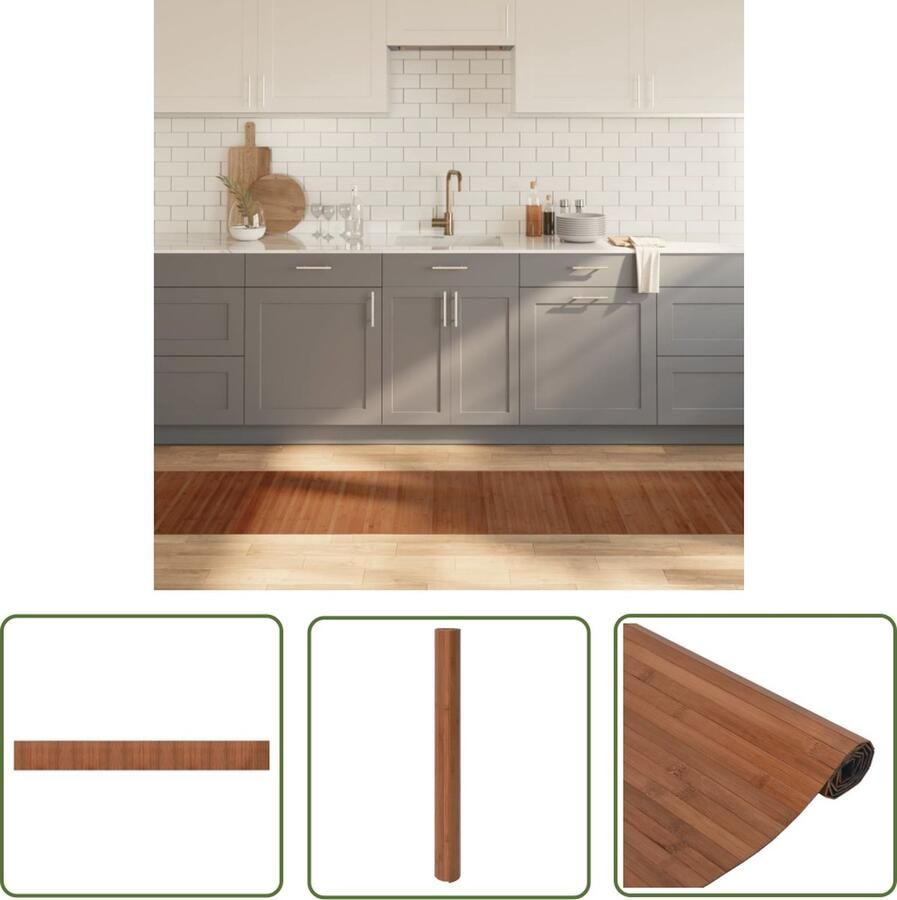 The Living Store Vloerkleed rechthoekig 60x500 cm bamboe bruin Bamboetapijt Vloerkleden Kamerdecoratie Bruine Tapijt Lange Tapijt