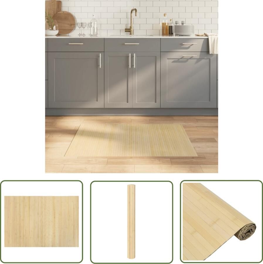 The Living Store Vloerkleed rechthoekig 70x100 cm bamboe lichtnaturel Bamboetapijt Vloerkleden Livingroom Decoratie Beige Tapijt Modern Tapijt
