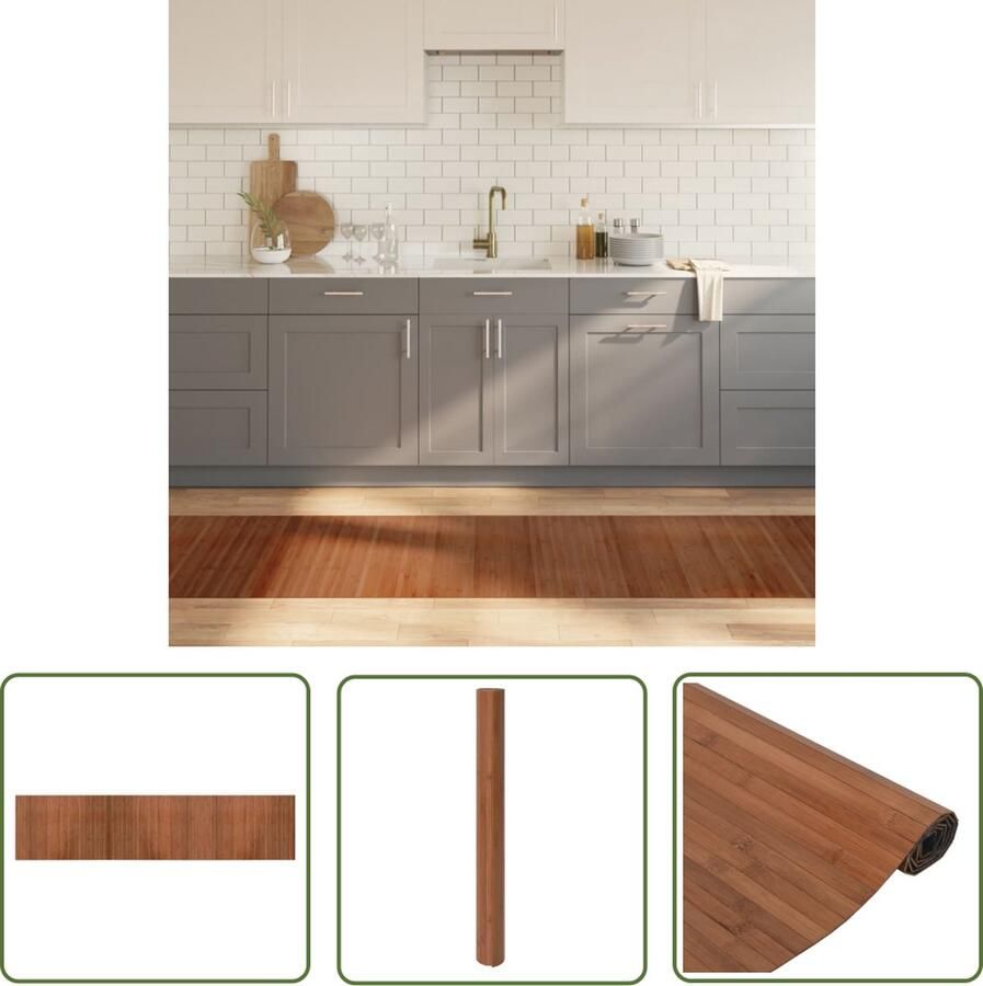 The Living Store Vloerkleed rechthoekig 70x300 cm bamboe bruin Bamboetapijt Vloerkleden Woonaccessoire Bruine Tapijt Modern Tapijt