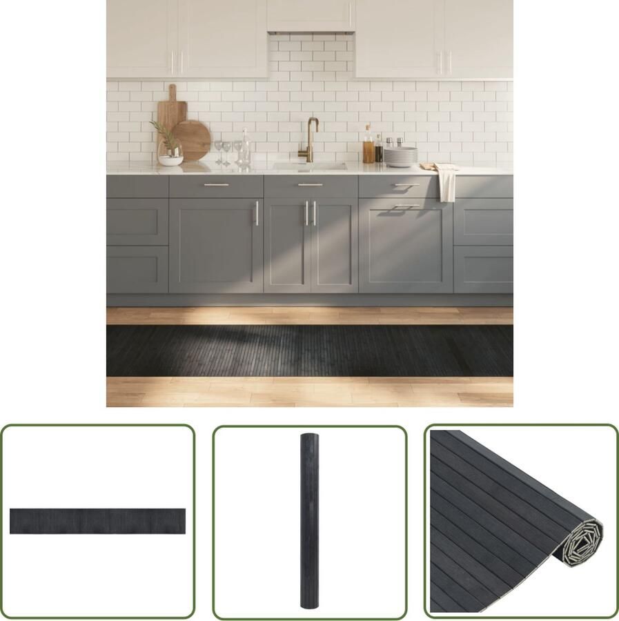 The Living Store Vloerkleed rechthoekig 70x500 cm bamboe grijs Bamboetapijt Vloerkleden Kamertapijt Grijstapijt Modern Tapijt