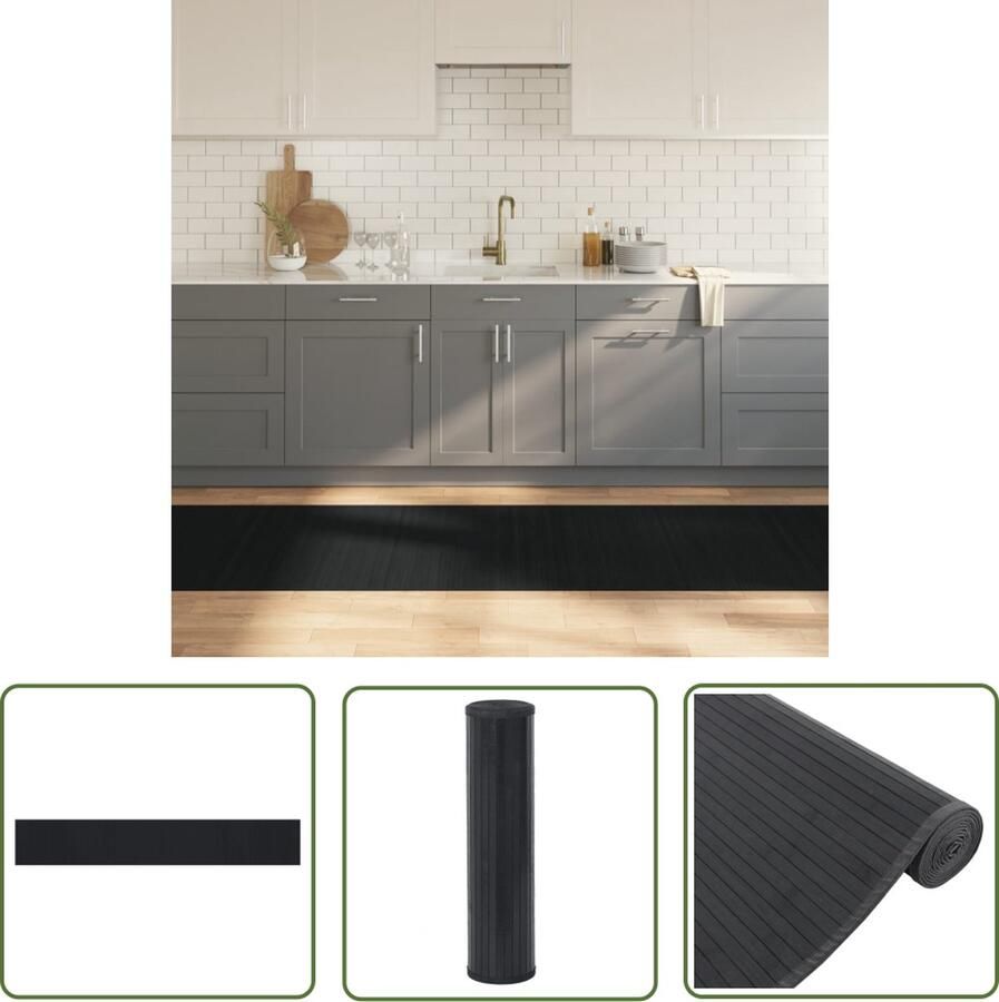 The Living Store Bamboe Tapijt 80 x 1000 cm Duurzaam Eco-vriendelijk Zwart Bamboetapijt Vloerkleden Woonaccessoire Modern Tapijt Zwarte Tapijt