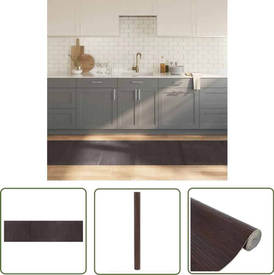 The Living Store Bamboe Vloerkleed 80 x 300 cm Duurzaam en Waterbestendig Bamboetapijt Vloerkleden Modern Design Donkere Tinten Watervast
