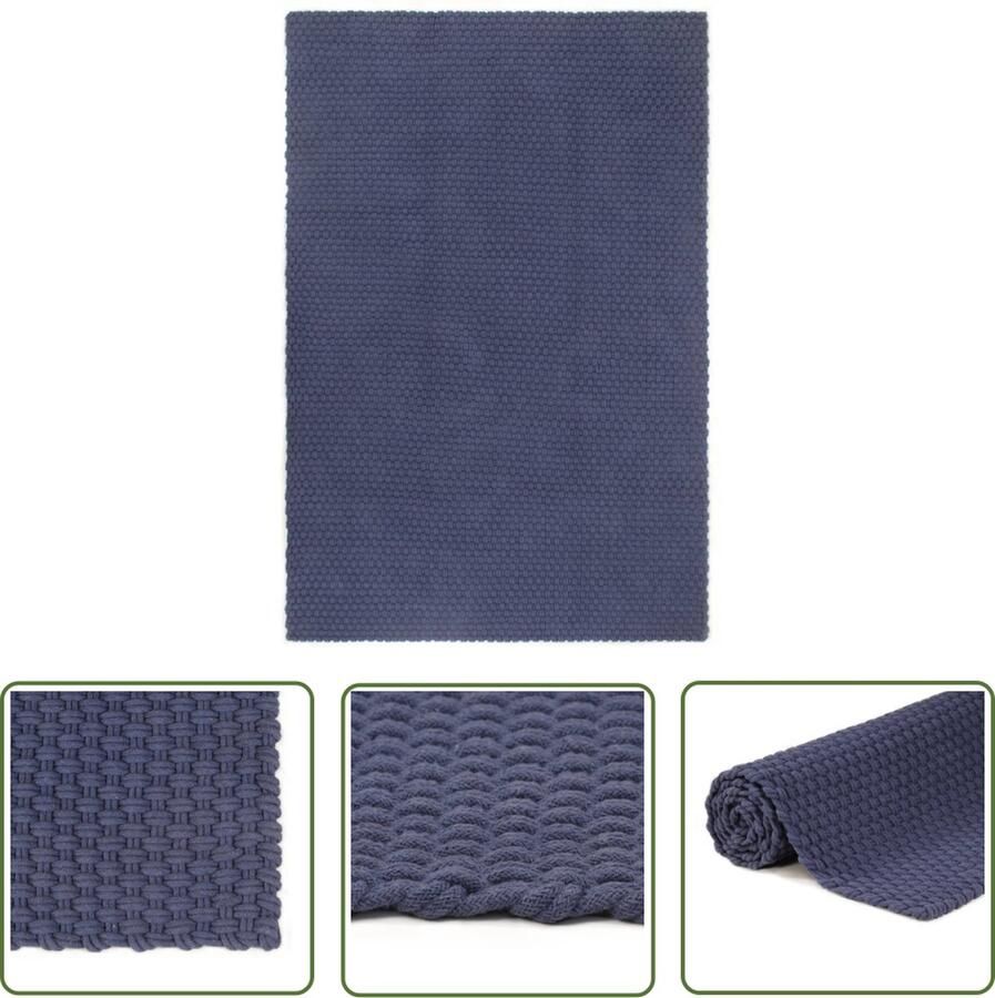 The Living Store Tapijt Marineblauw Katoen 180 x 250 cm Zwaar touwgeweven Tapijtkatoen Vloerkleden Blauw Kamerdecoratie Woonkamer Accessoires Slaapkamers Accessoires