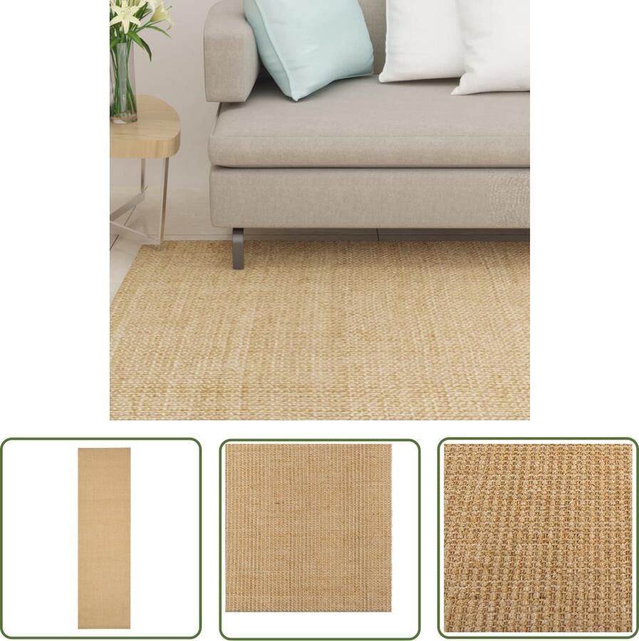 The Living Store Sisal Vloerkleed 100 x 350 cm 100% Sisal Anti-slip Sisalkleden Vloerkleden Bruin Interieur Decoratie Vloerverwarming Antislip Vloerkleed