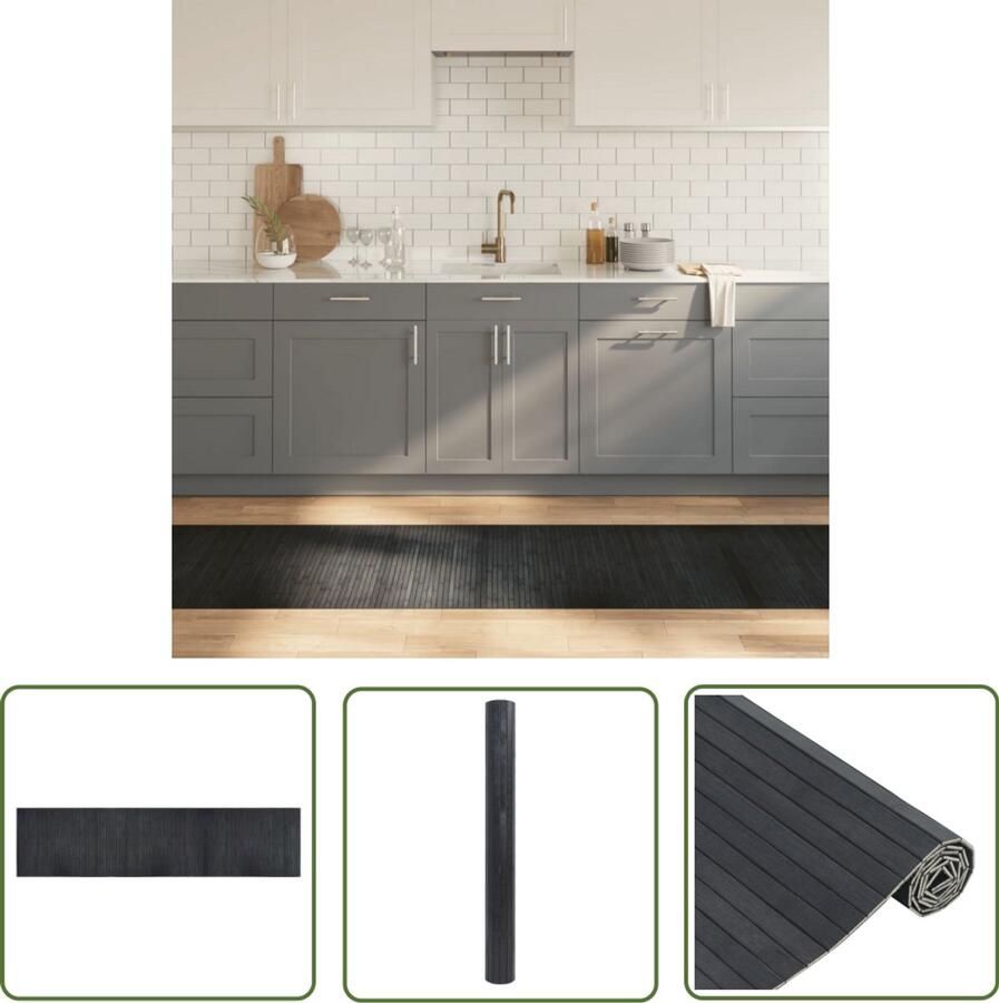 VidaXL Vloerkleed rechthoekig 70x300 cm bamboe grijs Bamboevloerkleden Vloerkleden Grijs Modern Vloerkleed Bamboe Tapijt Anti Slip Vloerkleed