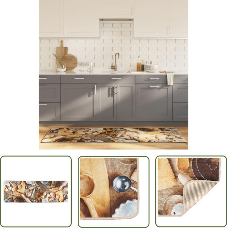The Living Store Keukenmat Meerkleurig 60 x 180 cm Zacht fluweel Anti-slip PVC-onderkant Geluidsabsorberend Keukenmat Vloerkleden Anti Slip Zachte Tapijt Multicoloured Rug