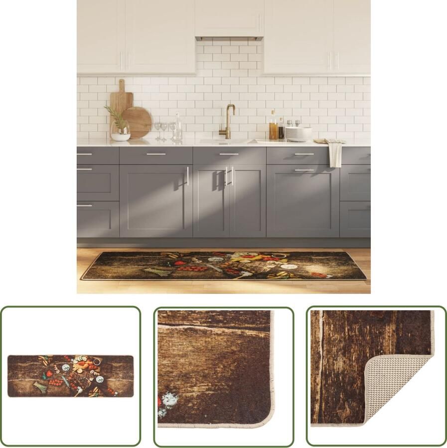 The Living Store Keukenmat Meerkleurig 60 x 180 cm Zacht fluweeloppervlak Anti-slip PVC-onderkant Machine wasbaar Keukenmat Vloerkleden Tapijt Loper Gangloper Multicoloured Rug