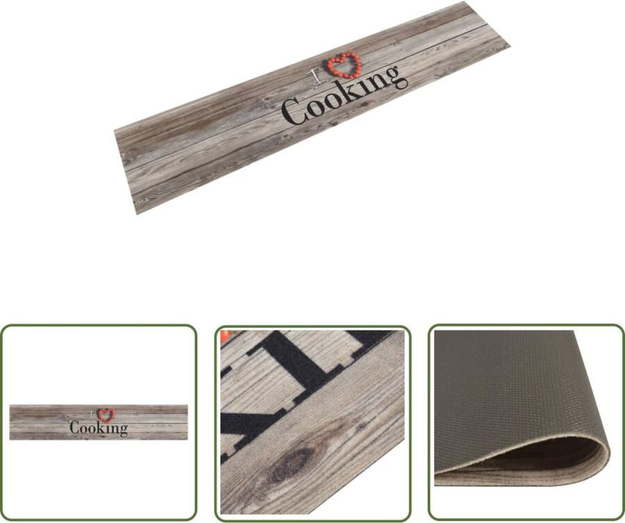 The Living Store Keukenmat 300 x 60 cm Cookingprint Grijs Fluwelen speelgoedlaag Keukenmat Vloerkleden Kooktapijten Badkamermat Anti-slip Mat