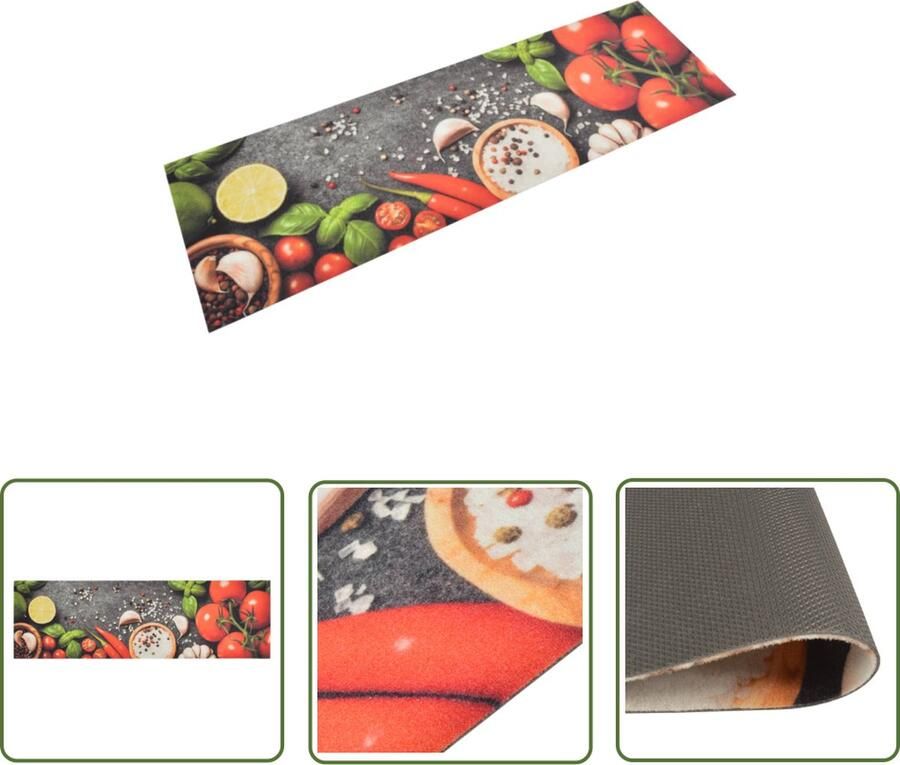 The Living Store Keukenmat Groenteprint 150 x 45 cm Zachte fluwelen stof Slipvaste latex basis Machinewasbaar Op te rollen Keukenmat Vloerkleden Keukentapijt Antislip Mat Groente Print