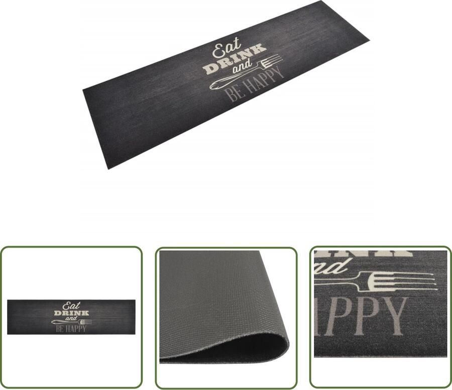 The Living Store Keukenmat wasbaar keukenprint 45x150 cm fluweel zwart Keukenmat Vloerkleden Keukendekoration Antislip Mat Zwarte Keukenmat