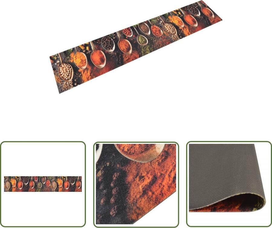 The Living Store Keukenmat Lepel- en kruidenprint 300 x 60 cm Fluweel Latex 5 mm hoog Keukenmat Vloerkleden Antislip Mat Keuken Accessoires Print Tapijten