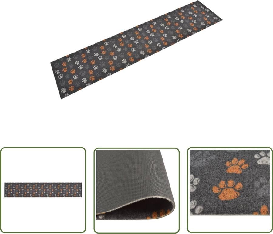 The Living Store Keukenmat Potenprint 300 x 60 cm Fluweel Latex 5 mm Keukenmat Vloerkleden Potten Print Antislip Mat Latex Mat