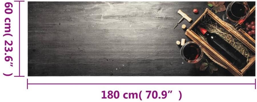 The Living Store Keukenmat wasbaar wijnflesprint 60x180 cm fluweel Keukenmat Vloerkleden Anti-slip Mat Fluweel Grijs