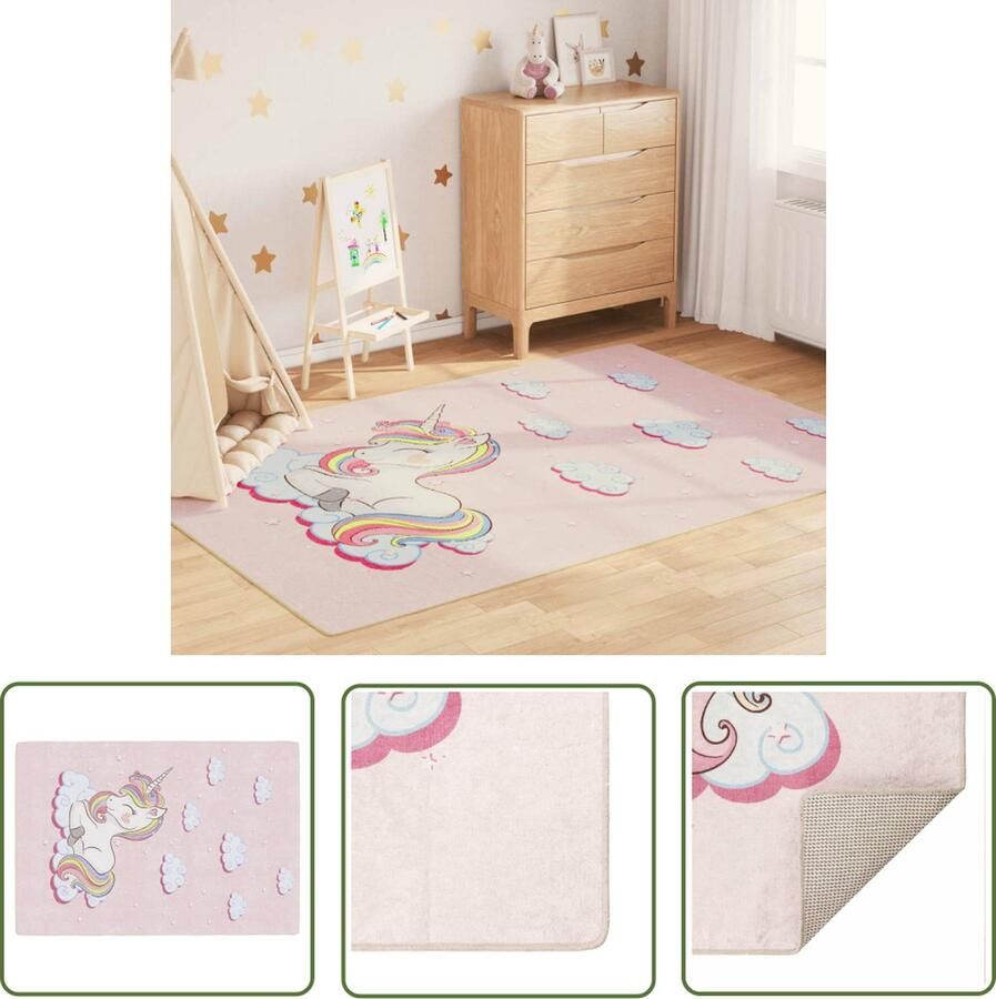 The Living Store Kindervloerkleed eenhoorn wasbaar antislip 160x230 cm groen Kindertapijten Vloerkleden Kinderen Kamer Decoratie Rozeplastiek Fluweel Tapijt