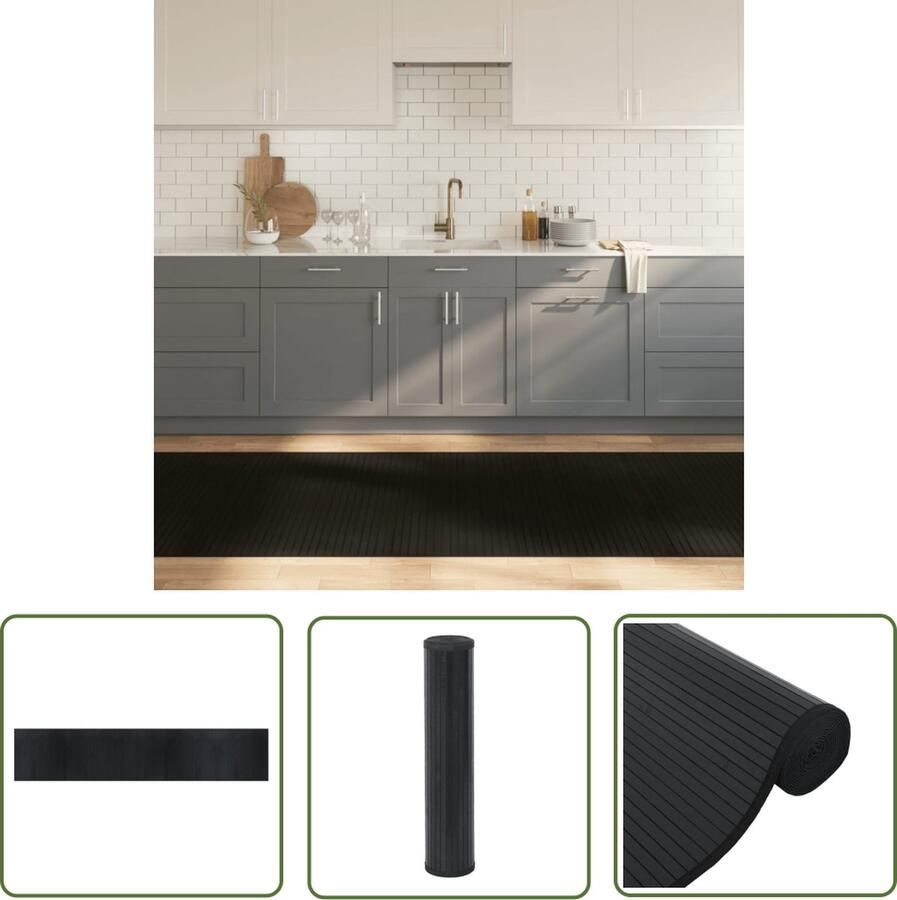 The Living Store Bamboe Vloerkleed 100 x 1.000 cm Duurzaam en anti-slip Bamboevloerkleed Vloerkleden Modern Zwarte Vloerkleden Lange Vloerkleden Anti Slip Tapijt