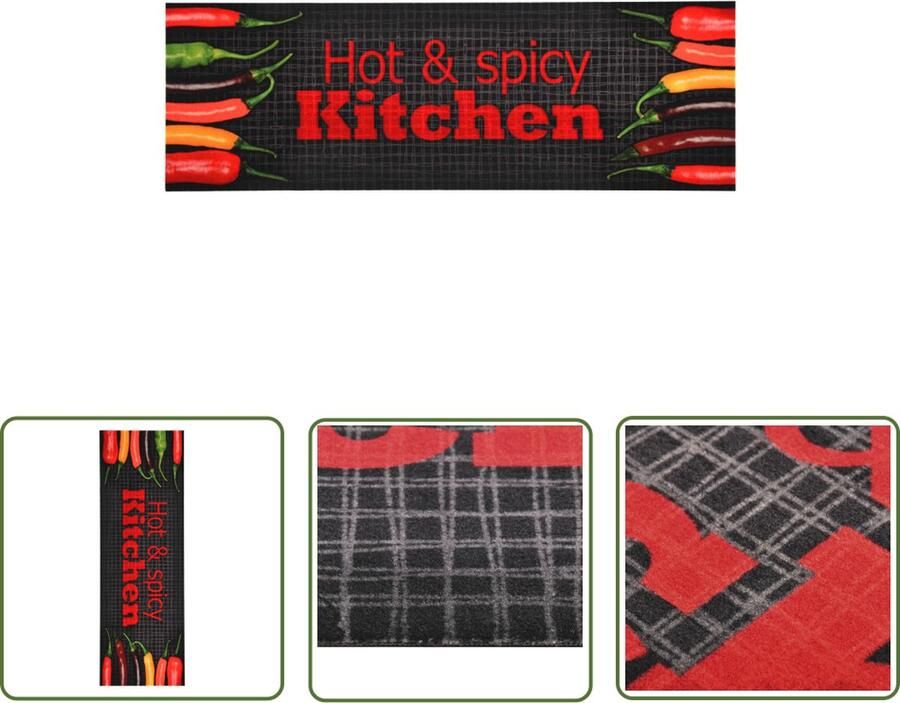 The Living Store Vloermat Rechthoekig 300 x 60 cm Hot Spicy-print 100% polyamide Vloerverwarming Vloerkleden Keukenmat Deurmat Badkamervloermat