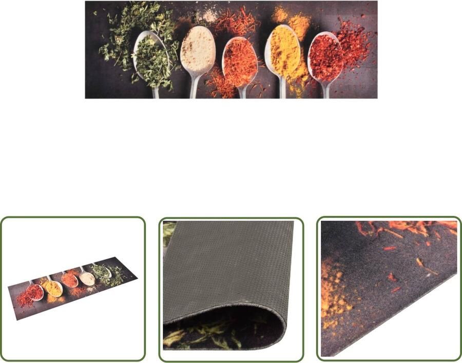 The Living Store Vloermat Rechthoek 180 x 60 cm Lepels-print 100% polyamide latex 5 mm Vloerverwarming Vloerkleden Deurmat Keukenmat Multifunctioneel Tapijt