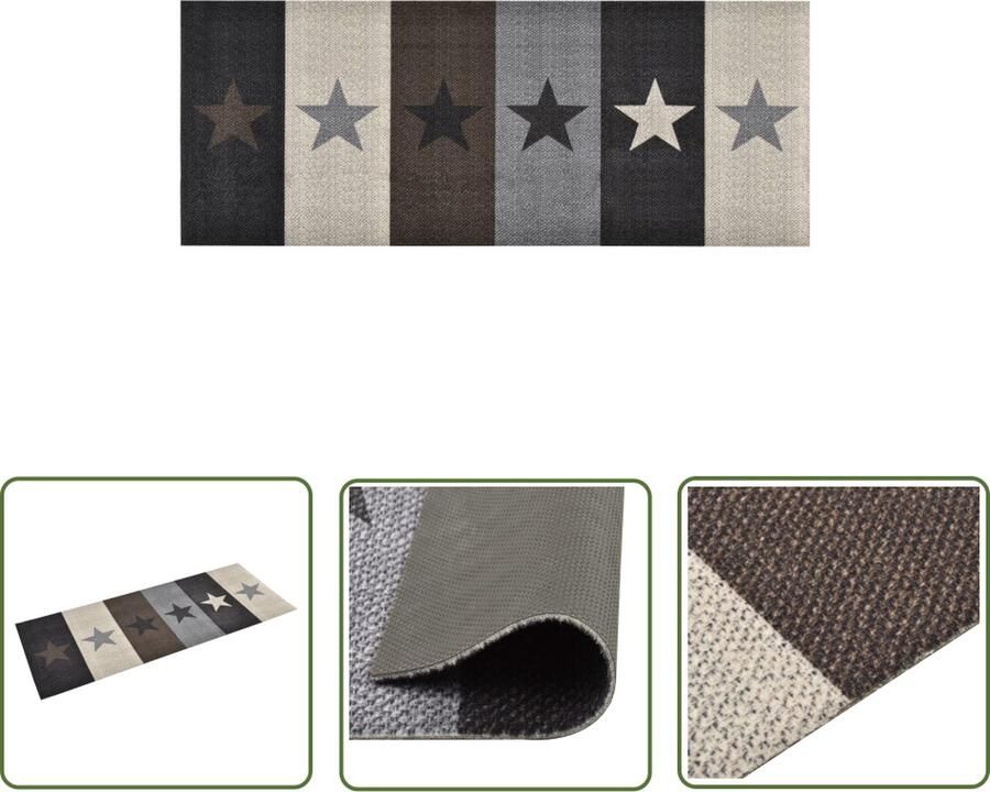 The Living Store Vloermat Sterren-print 180 x 60 cm Wasbaar Antislip Vloerverwarming Vloerkleden Stars Print Keukenmat Multikleurig
