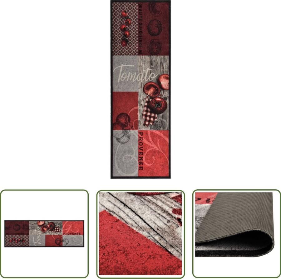 The Living Store Vloermat Tomatenprint 300 x 60 cm Fluweelstof Anti-slip Wasbaar Vloerverwarming Vloerkleden Keukenmat Deurmat Tomatendessin