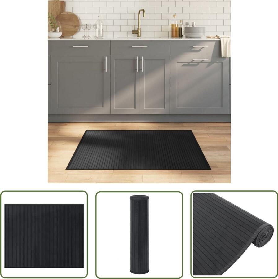 VidaXL Vloerkleed rechthoekig 80x100 cm bamboe zwart Bamboevloerkleden Vloerkleden Zwart Woonaccessoires Interieurdecoratie Modern Vloerkleed
