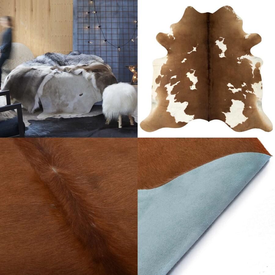 VidaXL Vloerkleed 150x170 cm echte runderhuid bruin en wit Vloerkleed Vloerkleden Karpet Karpetten