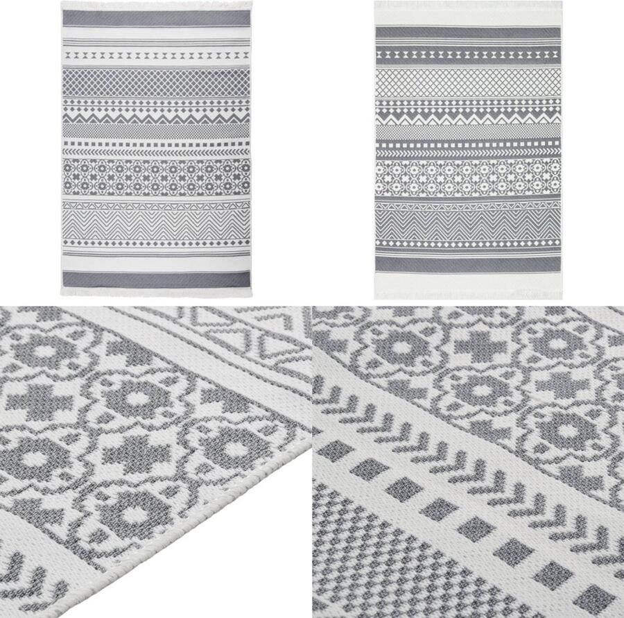 VidaXL Vloerkleed 160x230 cm katoen grijs en wit Vloerkleed Vloerkleden Kleed Tapijt