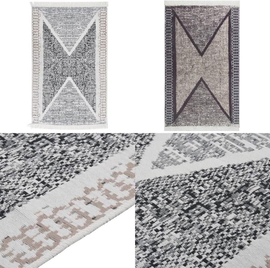 VidaXL Vloerkleed 160x230 cm katoen zwart en grijs Vloerkleed Vloerkleden Kleed Tapijt