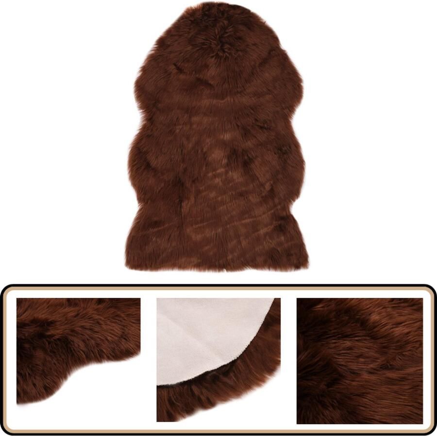 VidaXL Vloerkleed 60x90 cm Kunstschapenvacht Bruin Vloerkleden Kunstbont Bruine Vloerkleden Zacht Vloerkleed Decoratief Vloerkleed Salontapijt Woonkamer Accessoires Faux Fur Rug Dierenprint Vloerkleed