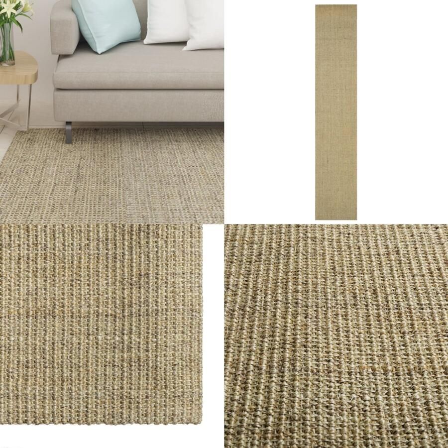 VidaXL Vloerkleed 66x350 cm natuurlijk sisal groen Vloerkleed Vloerkleden Kleed Tapijt