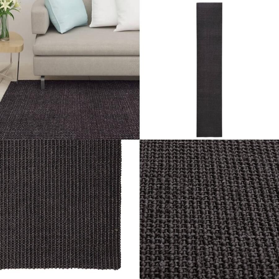 VidaXL Vloerkleed 66x350 cm natuurlijk sisal zwart Vloerkleed Vloerkleden Kleed Tapijt