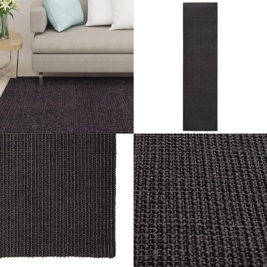 VidaXL Vloerkleed 80x300 cm natuurlijk sisal zwart Vloerkleed Vloerkleden Kleed Tapijt