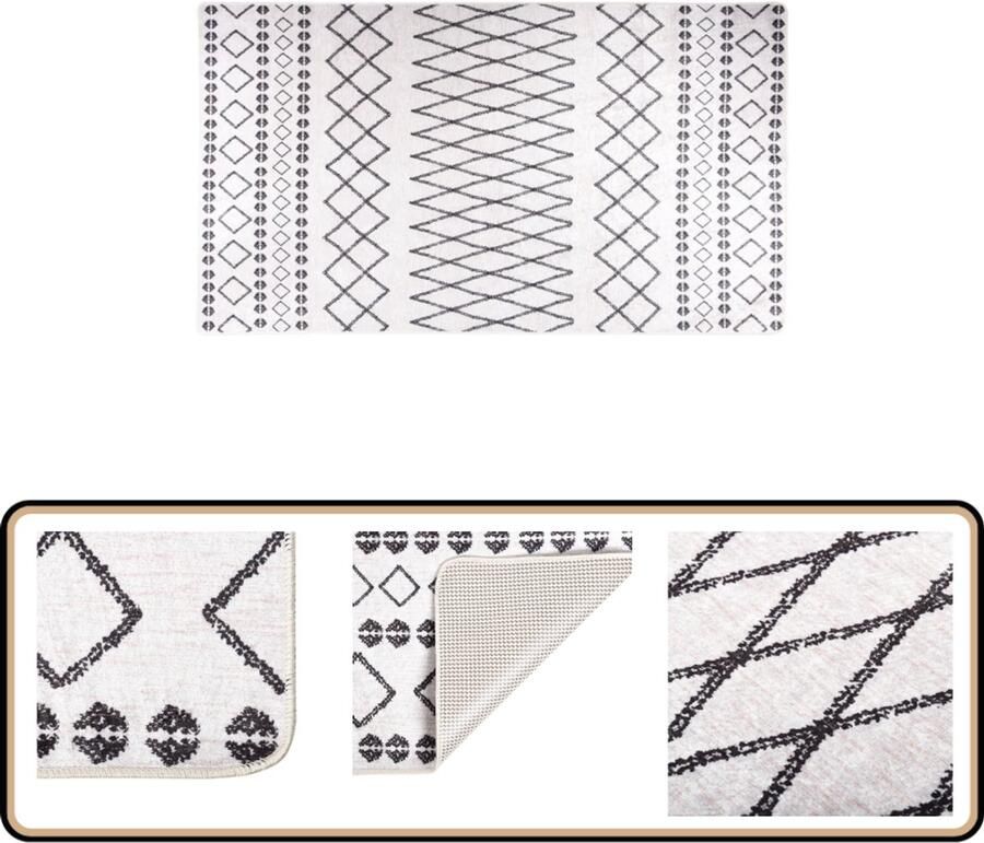 VidaXL Vloerkleed Anti-slip 190x300 cm Zwart Wit Vloerkleed Fluweel Modern Zwarte Vloerkleed Witte Vloerkleed