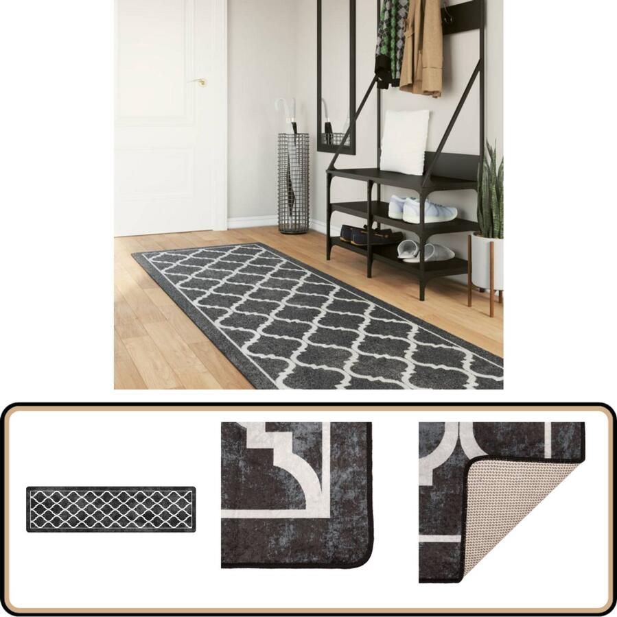 VidaXL Vloerkleed Anti-slip Wasbaar 80x300 cm Vloerkleed Tapijten Woonkamerdecoratie Zwarte Vloerkleed Witte Vloerkleed