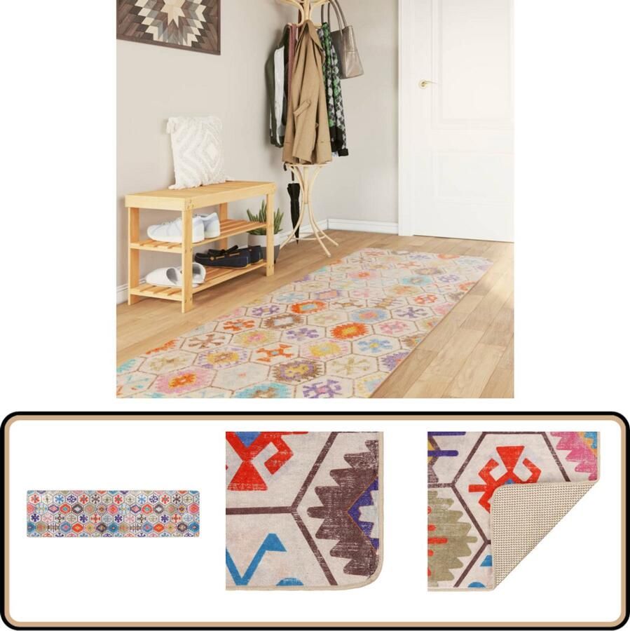 VidaXL Vloerkleed Antislip 80x300 cm Meerkleurig Vloerkleed Tapijten Multicoloured Rug Anti Slip Mat Zachte Runner