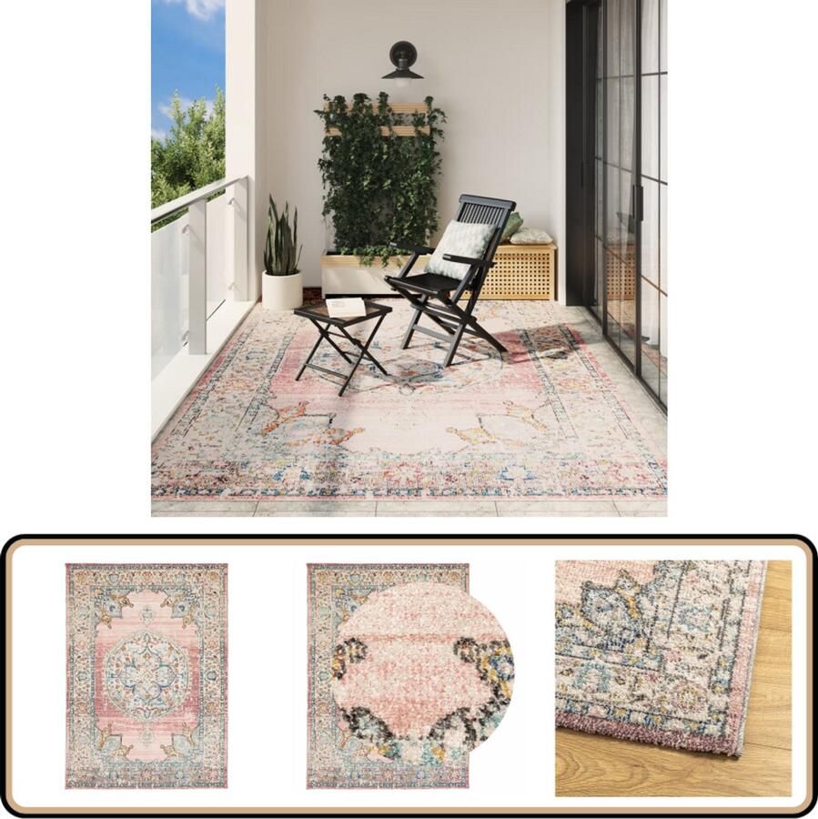 The Living Store Vloerkleed ARBIZU binnen en buiten vintage stijl 240x340 cm Vloerkleed Vintage Tapijt Multicolour Polypropyleen Vloerkleed Waterdichte Vloerkleed Groot Vloerkleed