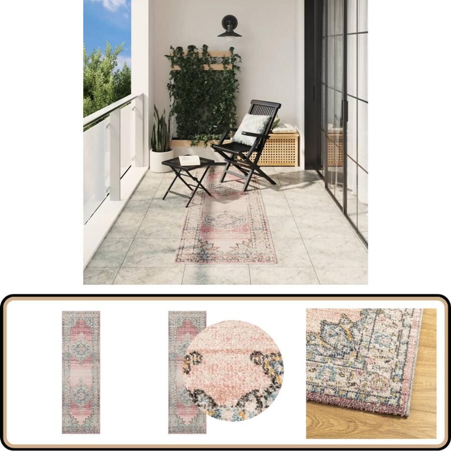 The Living Store ARBIZU Vloerkleed Meerkleurig 80 x 250 cm Waterdicht met UV-bestendig polypropeen Vloerkleed Vintage Vloerkleed Multikleuren Vloerkleed Polyester Vloerkleed Waterdicht Vloerkleed