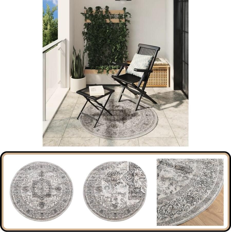 The Living Store Vloerkleed ARBIZU binnen en buiten vintage stijl Ø 120 cm Vintage Vloerkleed Ronde Vloerkleed Multi Kleuren Polyester Vloerkleed Zacht Vloerkleed