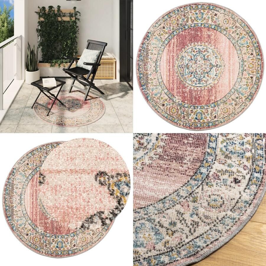 VidaXL Vloerkleed ARBIZU binnen en buiten vintage stijl Ø 120 cm Vloerkleed Vloerkleden Vloerkleed - Foto 2