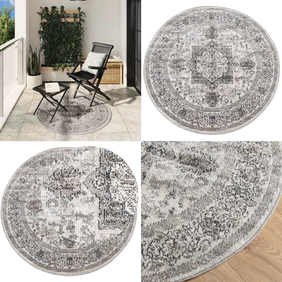 VidaXL Vloerkleed ARBIZU binnen en buiten vintage stijl Ø 120 cm Vloerkleed Vloerkleden Vloerkleed