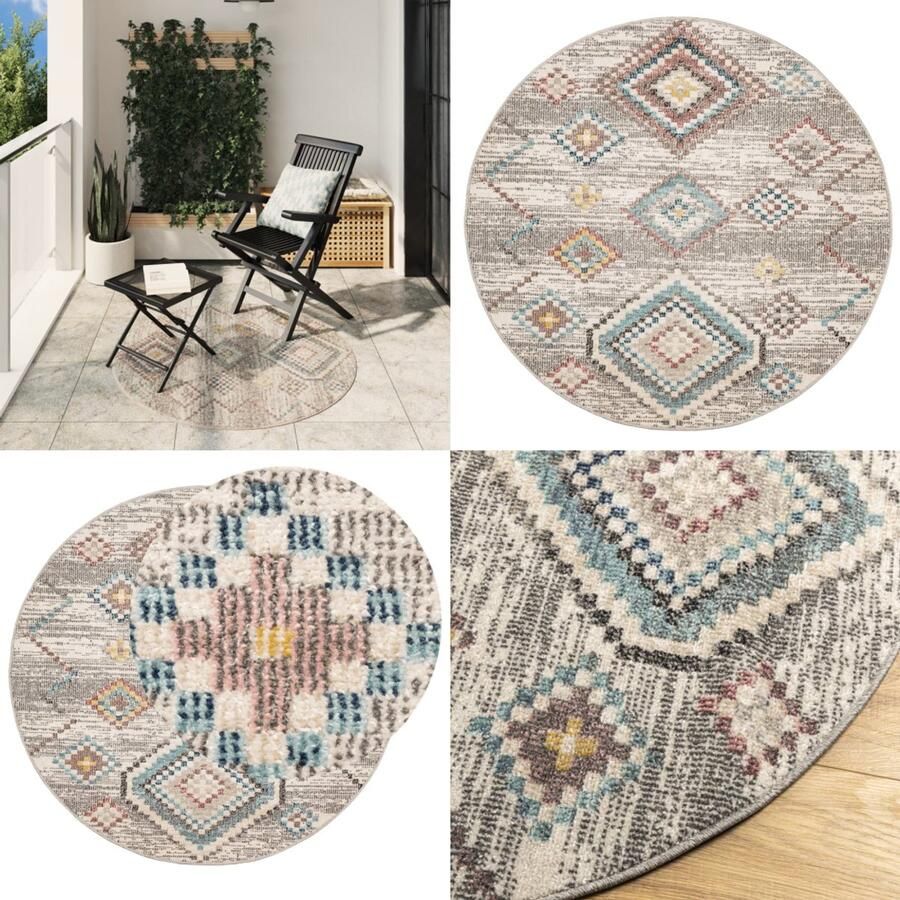 VidaXL Vloerkleed ARBIZU binnen en buiten vintage stijl Ø 120 cm Vloerkleed Vloerkleden Vloerkleed