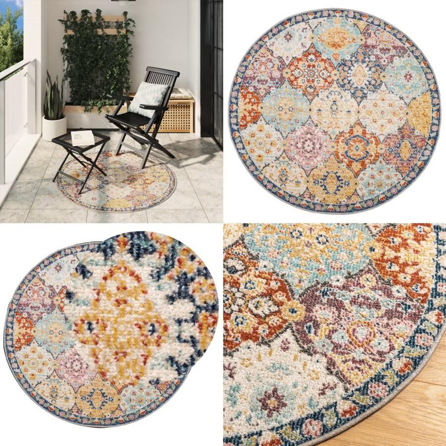 VidaXL Vloerkleed ARBIZU binnen en buiten vintage stijl Ø 120 cm Vloerkleed Vloerkleden Vloerkleed