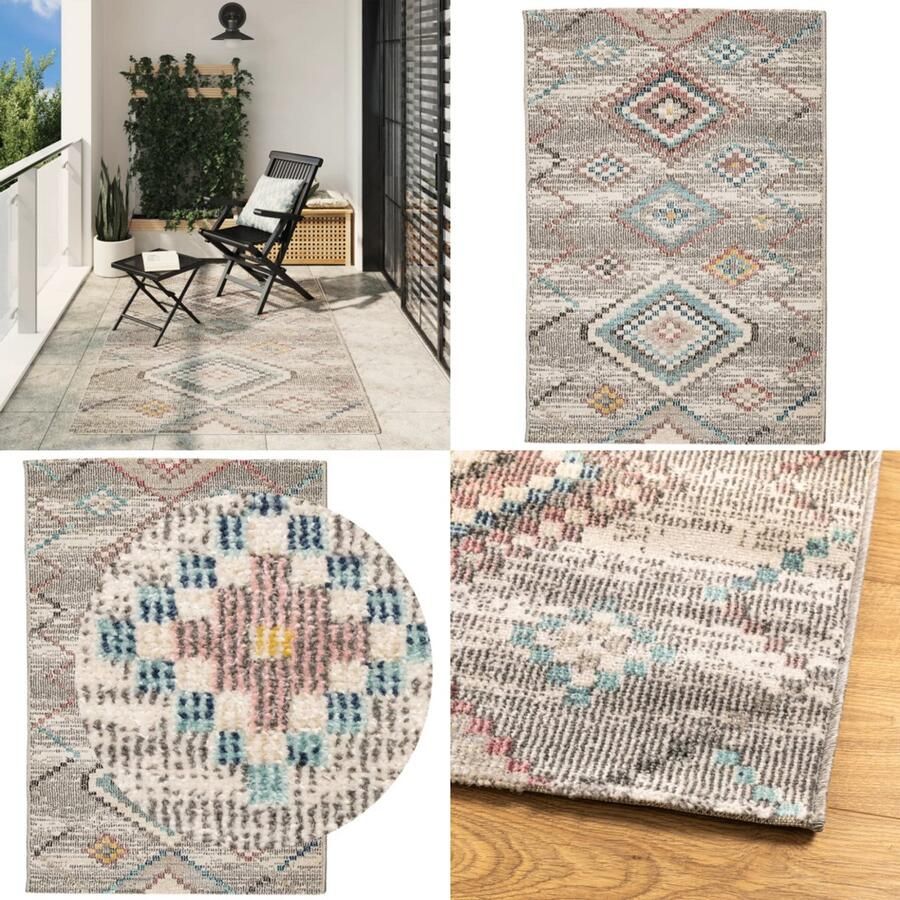 The Living Store Vloerkleed ARBIZU binnen en buiten vintage stijl 140x200 cm Vloerkleed Vintage Vloerkleed Polypropyleen Vloerkleed Multikleurig Vloerkleed Waterdicht Vloerkleed - Foto 2