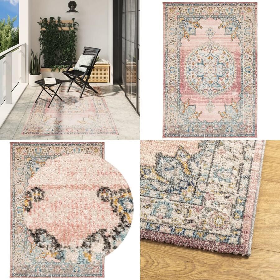 The Living Store Vloerkleed ARBIZU binnen en buiten vintage stijl 140x200 cm Vloerkleed Vintage Vloerkleed Bloemenprint Vloerkleed Multikleuren Vloerkleed Polypropyleen Vloerkleed