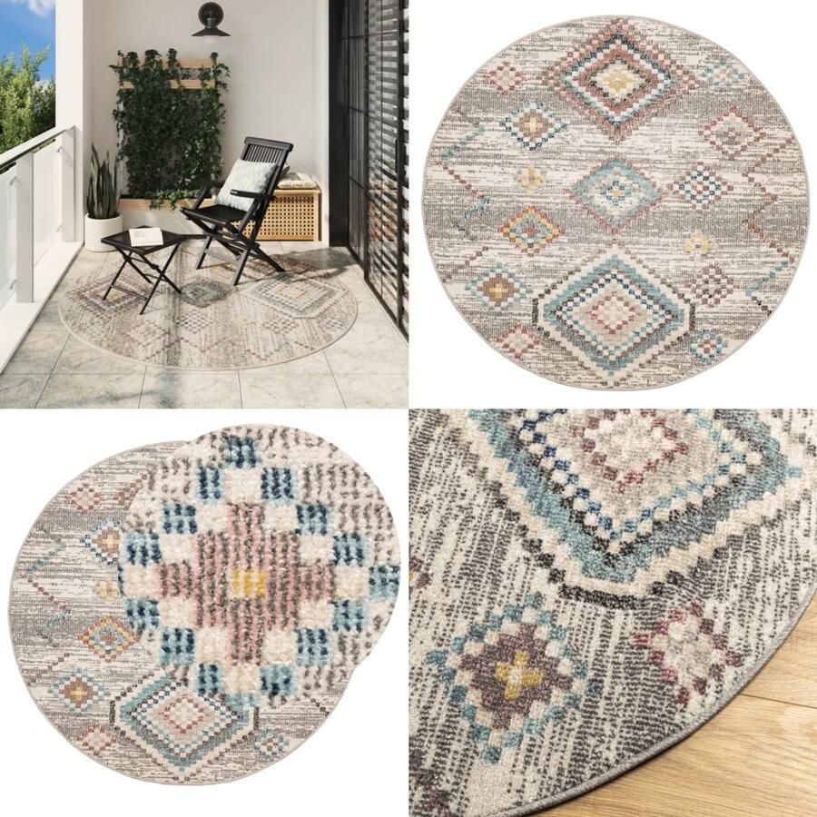 VidaXL Vloerkleed ARBIZU binnen en buiten vintage stijl Ø 200 cm Vloerkleed Vloerkleden Vloerkleed