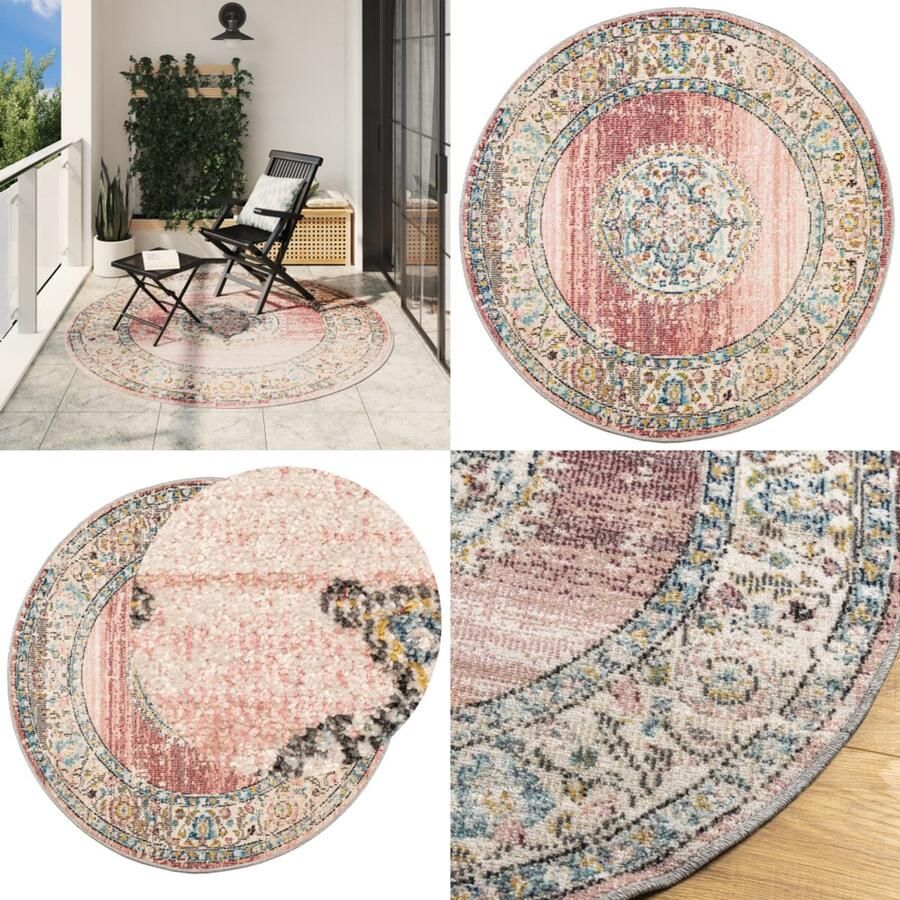 VidaXL Vloerkleed ARBIZU binnen en buiten vintage stijl Ø 200 cm Vloerkleed Vloerkleden Vloerkleed