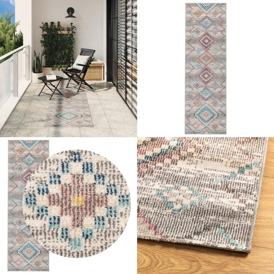 VidaXL Vloerkleed ARBIZU binnen en buiten vintage stijl 80x250 cm Vloerkleed Vloerkleden Tapijt Vloerbedekking